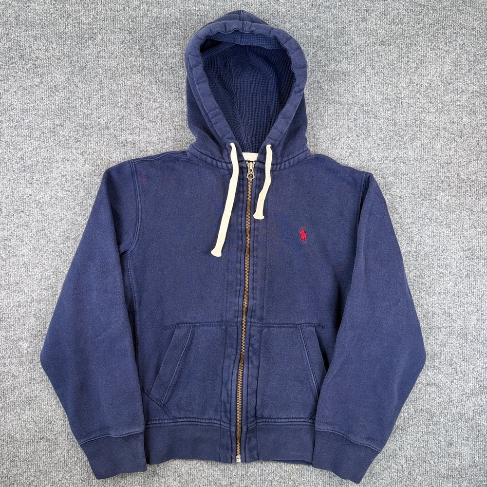 Polo Ralph Lauren Hoodie Mens M Blue Full Zip Sweatshirt Crop Fit Pony